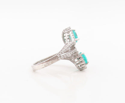 925 Sterling Silver Vintage Ring Designer Sea Green & White Topaz  Sz 7  RG30258