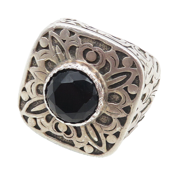 JANICE GIRARDI 925 Silver  Vintage Black Hematite Cocktail Ring Sz 7  RG10062