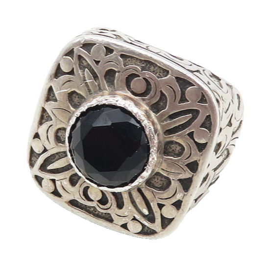 JANICE GIRARDI 925 Silver  Vintage Black Hematite Cocktail Ring Sz 7  RG10062
