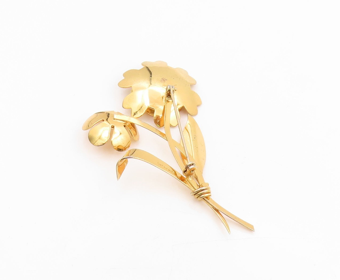 925 Sterling Silver Vintage Brooch Gold Plated Lotus Floral Blossom Pin  BP12021