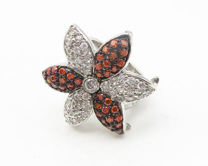 925 Sterling Silver  Cubic Zirconia & Topaz Floral Cocktail Ring Sz 7  RG11209
