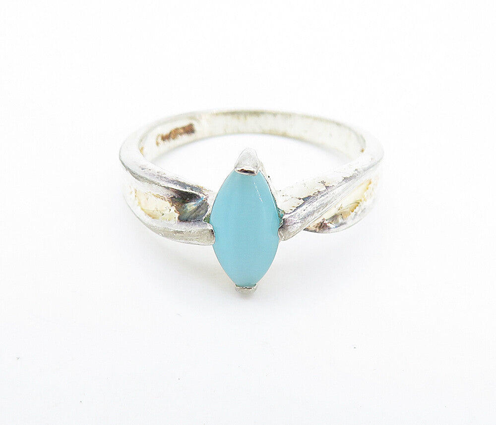 925 Sterling Silver  Vintage Blue Cat's Eye Topaz Solitaire Ring Sz 8  RG6718