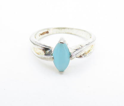 925 Sterling Silver  Vintage Blue Cat's Eye Topaz Solitaire Ring Sz 8  RG6718