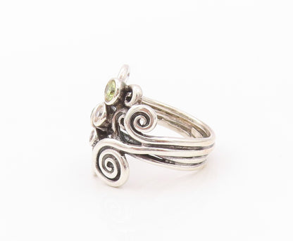 925 Sterling Silver Vintage Ring CZ Peridot Spirals Cutout  Sz 6.5  RG32161