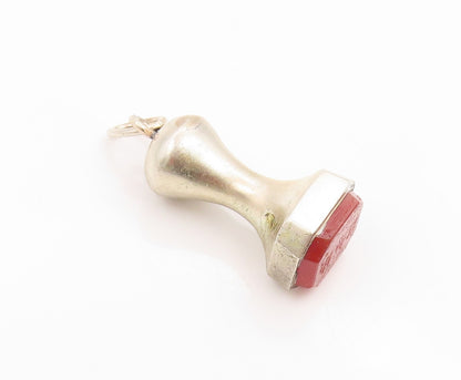 925 Sterling Silver Vintage Pendant Carnelian Modernist Wax Seal Stamp  PT26111