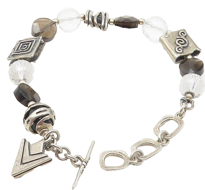 SILPADA 925 Silver  Vintage Smoky & White Topaz Beaded Chain Bracelet  BT4515