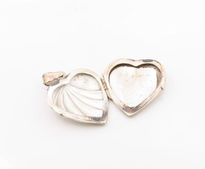 925 Sterling Silver Vintage Shiny Love Heart Locket Pendant (OPENS) PT19222