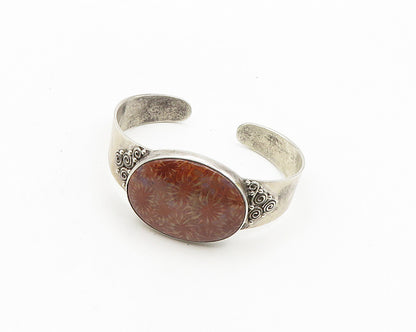 SAJEN 925 Sterling Silver  Vintage Jasper Swirl Detail Cuff Bracelet  BT7244