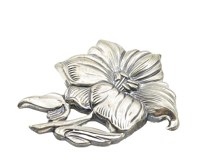 JEWEL ART 925 Sterling Silver  Vintage Single Flower Motif Brooch Pin  BP7136
