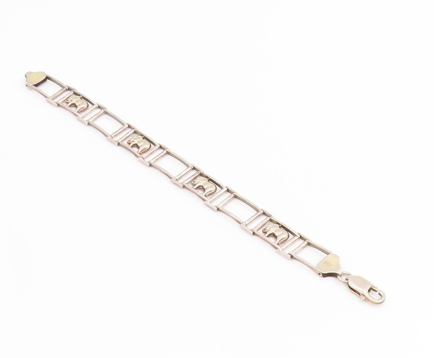 925 Sterling Silver Vintage Bracelet Good Luck Elephant Figural Link  BT11630