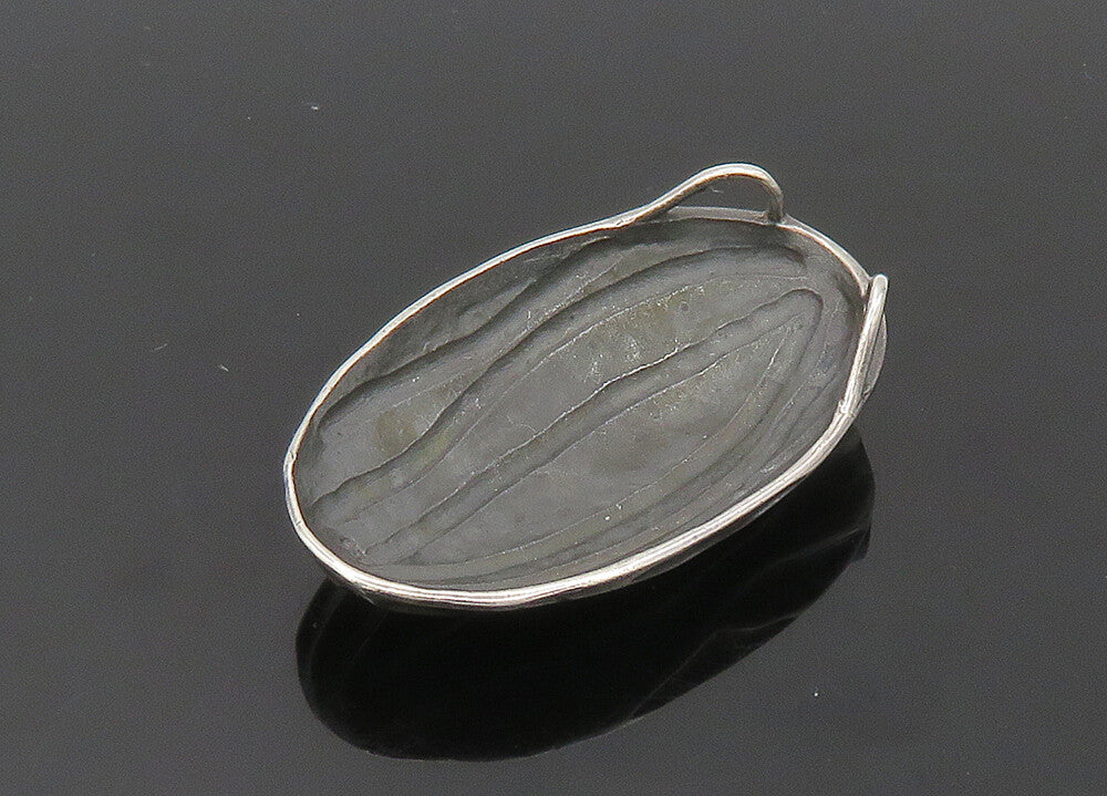 925 Sterling Silver  Vintage Shiny Dark Tone Sculpted Dome Pendant  PT16792