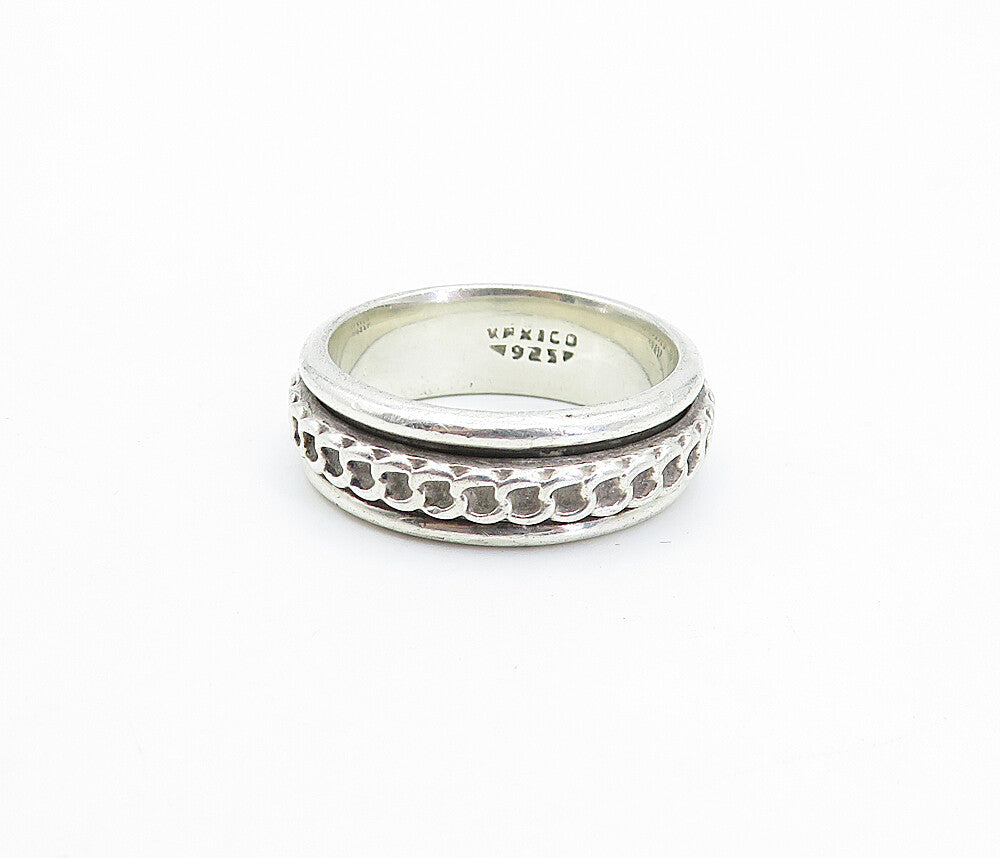 MEXICO 925 Sterling Silver  Vintage Shiny Link Pattern Band Ring Sz 10  RG4391