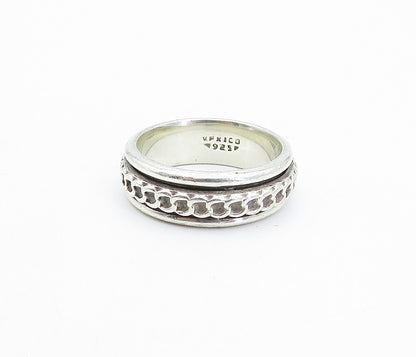 MEXICO 925 Sterling Silver  Vintage Shiny Link Pattern Band Ring Sz 10  RG4391