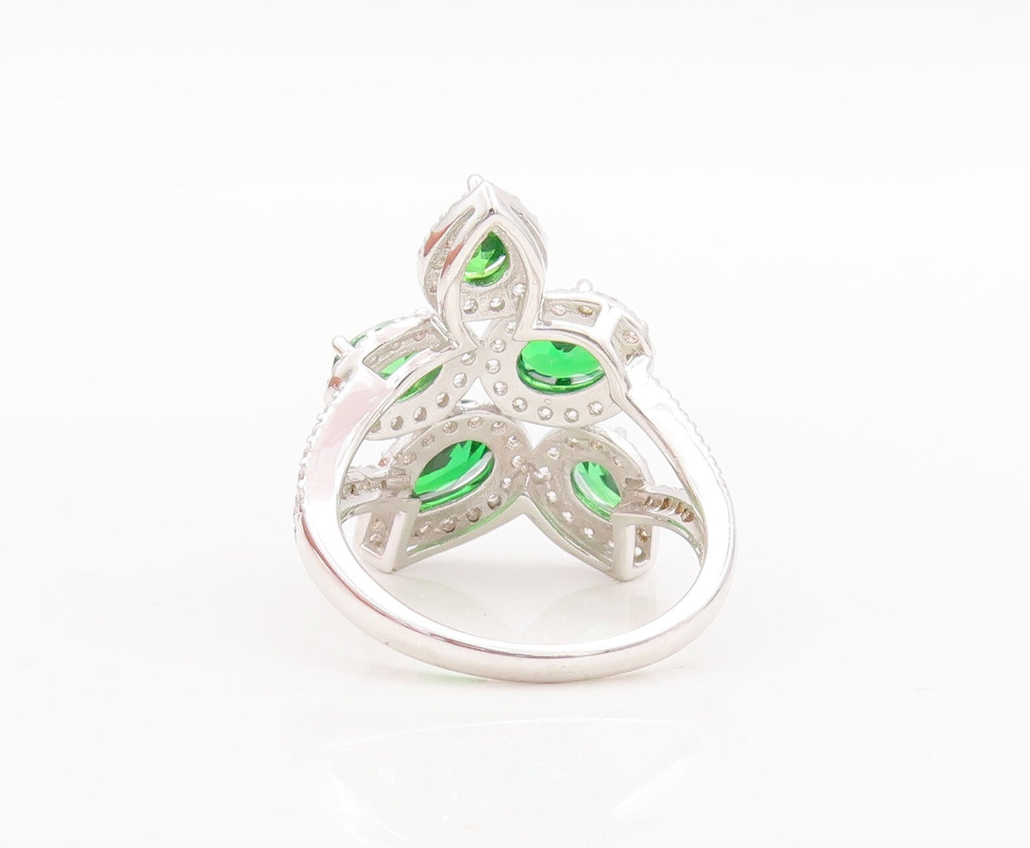925 Sterling Silver Vintage Ring Drop Oval Cut Green Halo White CZ  Sz 7 RG29350