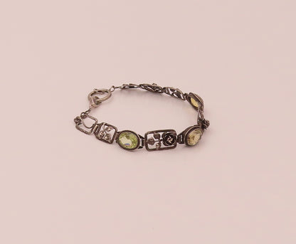 GERMANY 925 Silver  Vintage Rose & Leaf stencil Cutout Citrine Bracelet BT9839
