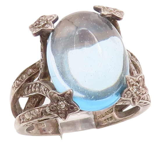 925 Sterling Silver Vintage Ring Cabochon Blue CZ Cutout Marcasite Sz 8  RG28980