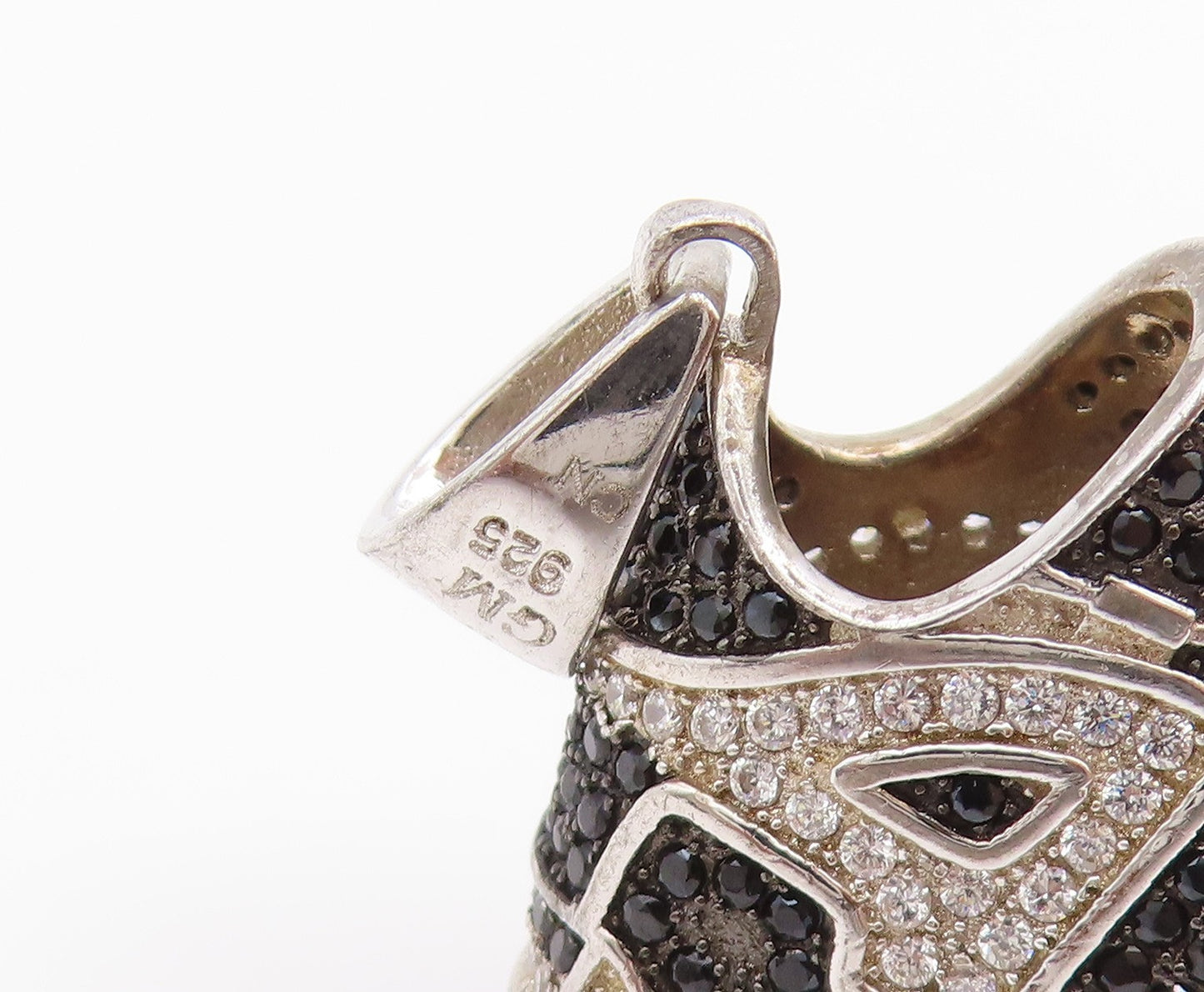 925 Sterling Silver Vintage Pendant Black & White CZ Nike Air Sneakers  PT26483