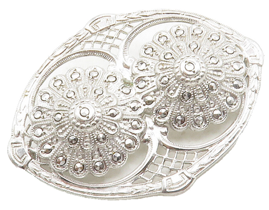 925 Sterling Silver  Vintage Shiny Sparkling Floral Design Brooch Pin  BP4862