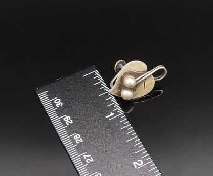 925 Silver  Vintage Antique Cherries Heart Leaf Screw Back Earrings  EG11707