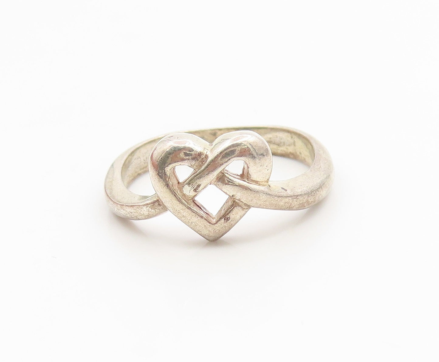 925 Sterling Silver Vintage Ring Minimalist Love Heart Knot Band  Sz 6  RG35997