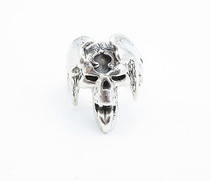 925 Sterling Silver  Vintage Sculpted Skull Head Statement Ring Sz 11.5 RG6238
