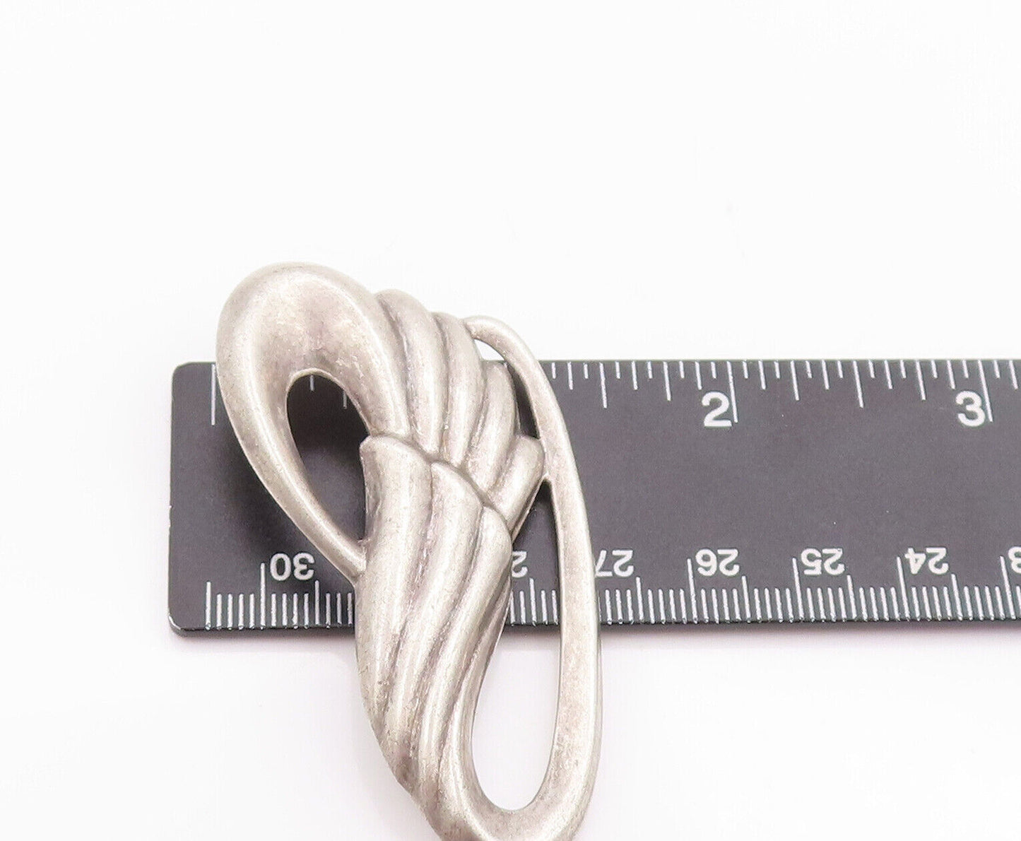 925 Sterling Silver Vintage Brooch Pin Minimalist Solid Carved Swirls  BP10880