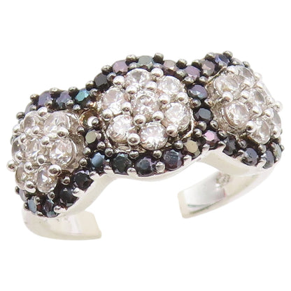 925 Sterling Silver Vintage Ring CZ Triple Flower Cluster Band  Sz 6.5  RG36850