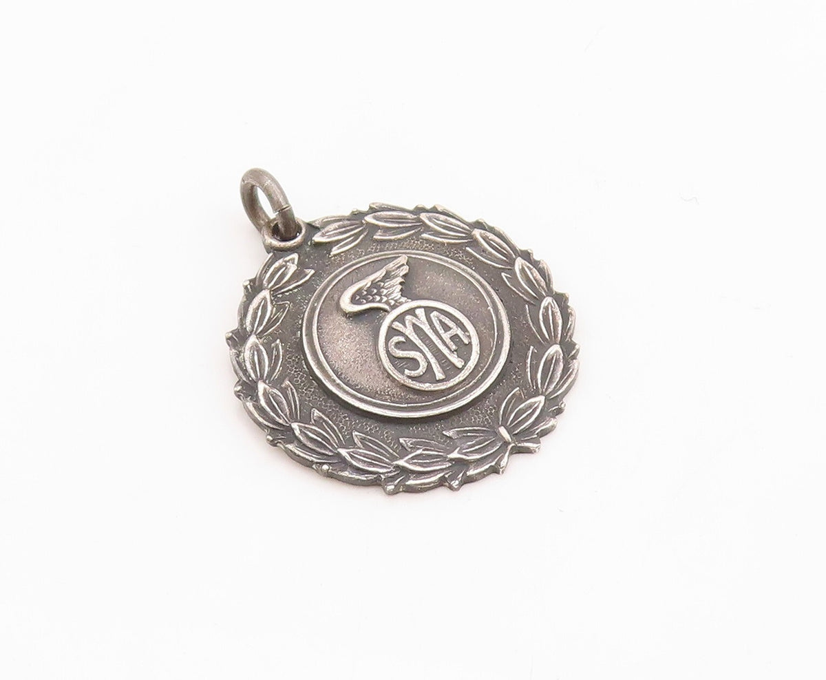925 Sterling Silver Vintage Pendant Antique Dark Tone Floral Carved  PT23534