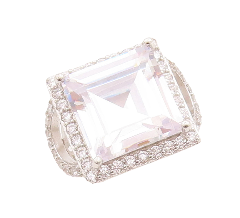 925 Sterling Silver Vintage Ring Cutout Square Cut CZ Inlay  Sz 5  RG28758