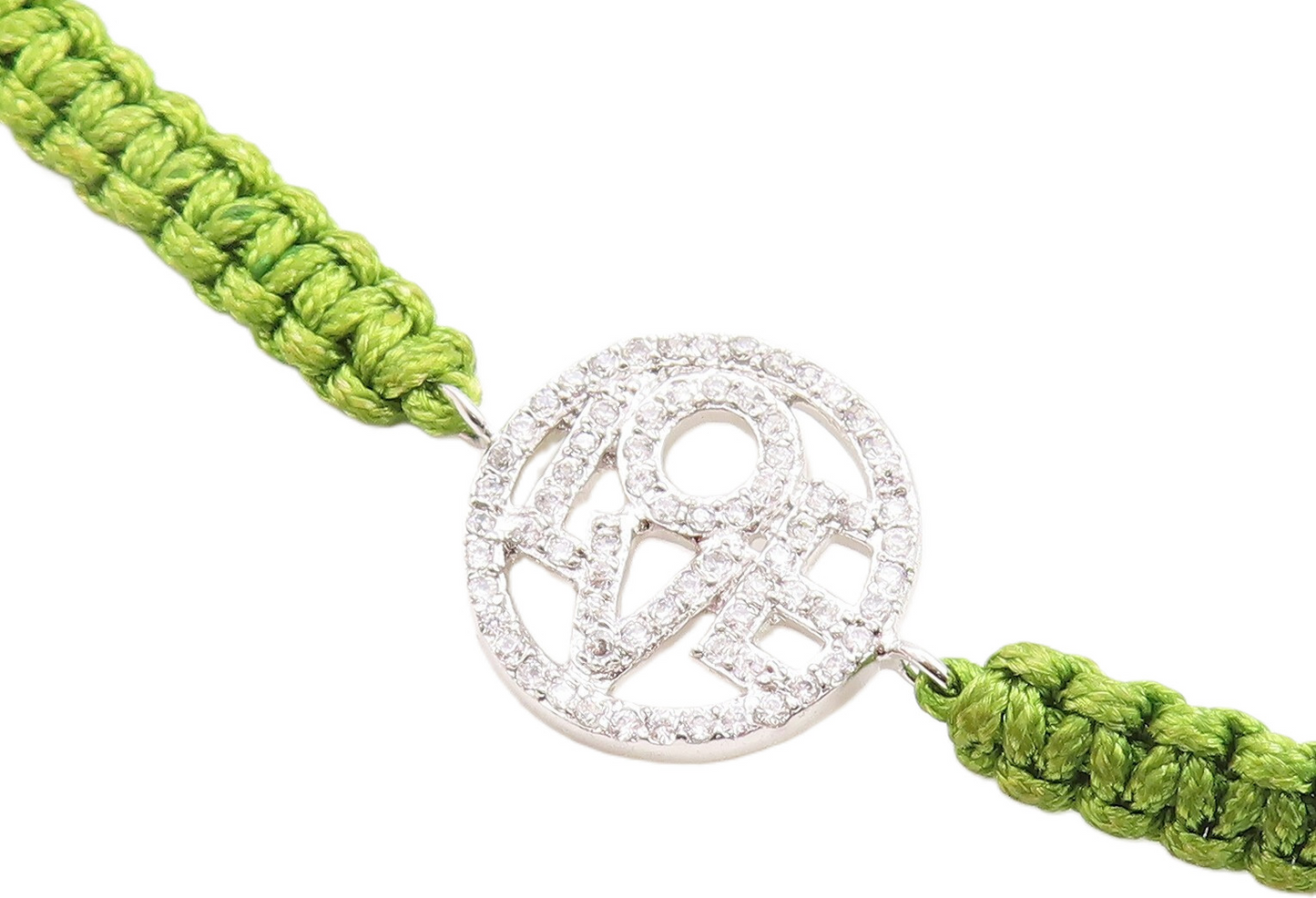925 Sterling Silver  Cubic Zirconia Love Adjustable Friendship Bracelet  BT1074