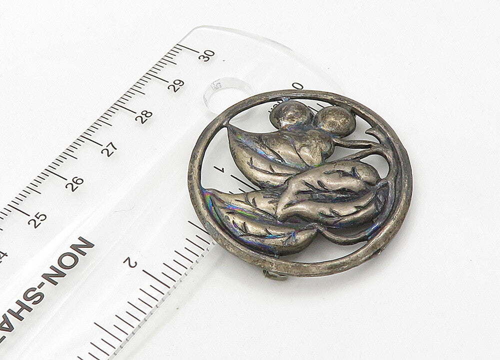 925 Sterling Silver  Vintage Antique Dark Tone Floral Leaf Brooch Pin  BP8375