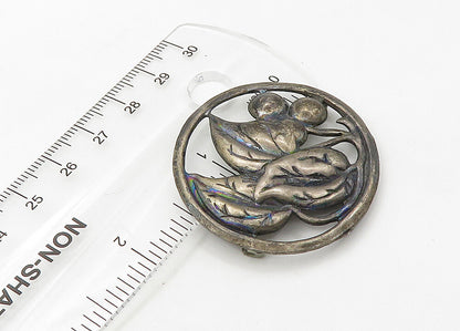 925 Sterling Silver  Vintage Antique Dark Tone Floral Leaf Brooch Pin  BP8375