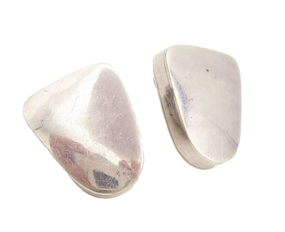 925 Sterling Silver  Vintage Stone Shape Solid Clip Back Earrings EG12554