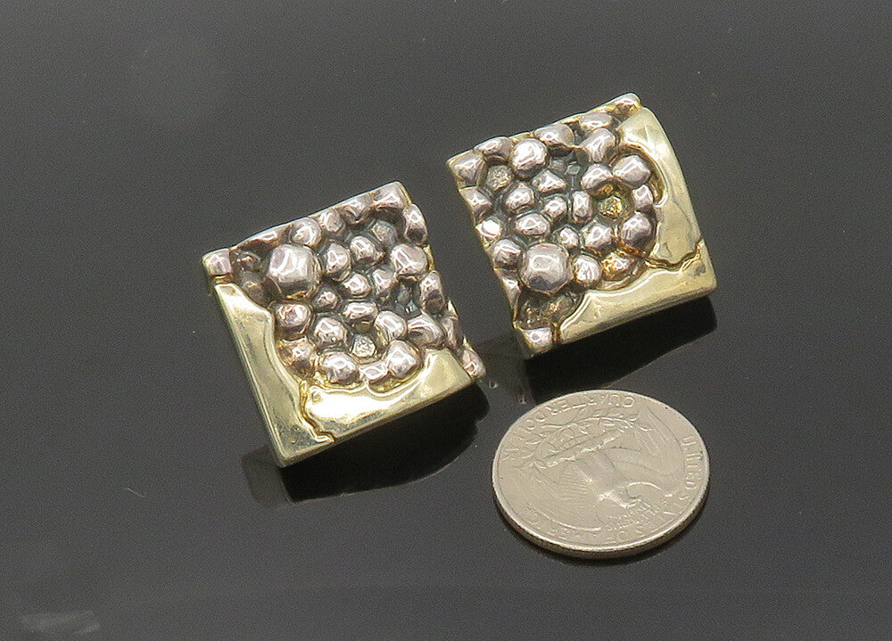 N.S. BARON 925 Silver & 14K GOLD  Vintage Sculpted Drop Earrings  EG10064