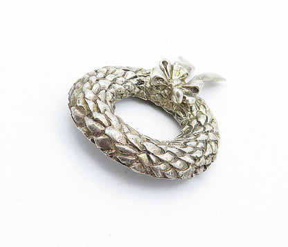 BREAKELL 925 Silver  Vintage Floral Wreath & Ribbon Bow Brooch Pin  BP1712