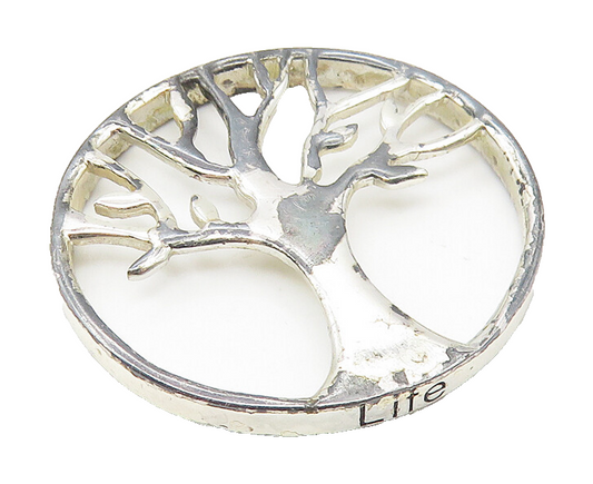 925 Sterling Silver  Vintage Shiny Round Tree Of Life Motif Pendant  PT8575