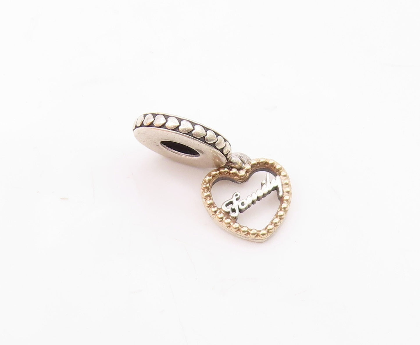 PANDORA 925 Silver & 14K GOLD  Vintage Family Love Heart Pendant  PT18721