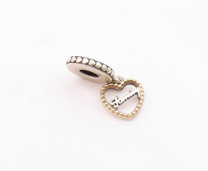PANDORA 925 Silver & 14K GOLD  Vintage Family Love Heart Pendant  PT18721