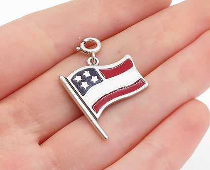 925 Sterling Silver  Vintage Enamel Coated Waving Flag Drop Pendant  PT2648