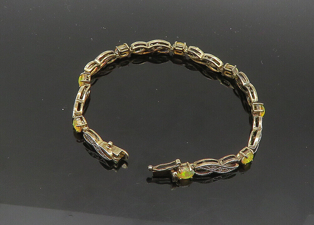 925 Sterling Silver  Vintage Cabochon Cut Fire Opal Chain Bracelet  BT8317
