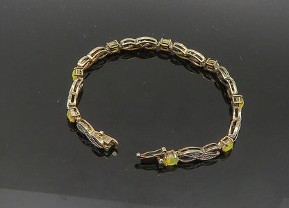 925 Sterling Silver  Vintage Cabochon Cut Fire Opal Chain Bracelet  BT8317