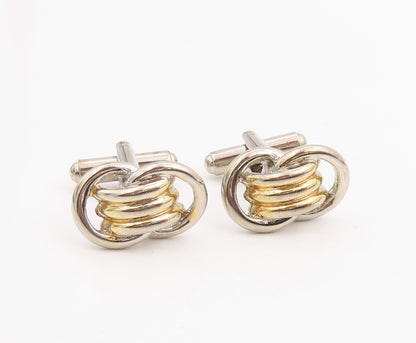 925 Sterling Silver Vintage Cuff Links Chunky Two Tone Interlocking Knot TR4054