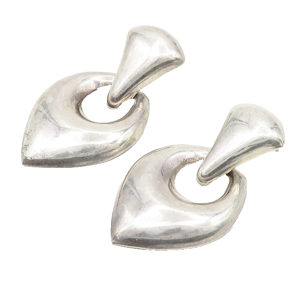 925 Sterling Silver  Vintage Shiny Smooth Linked Pointed Drop Earrings  EG9457
