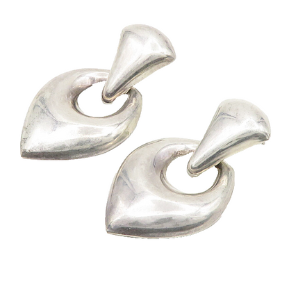 925 Sterling Silver  Vintage Shiny Smooth Linked Pointed Drop Earrings  EG9457