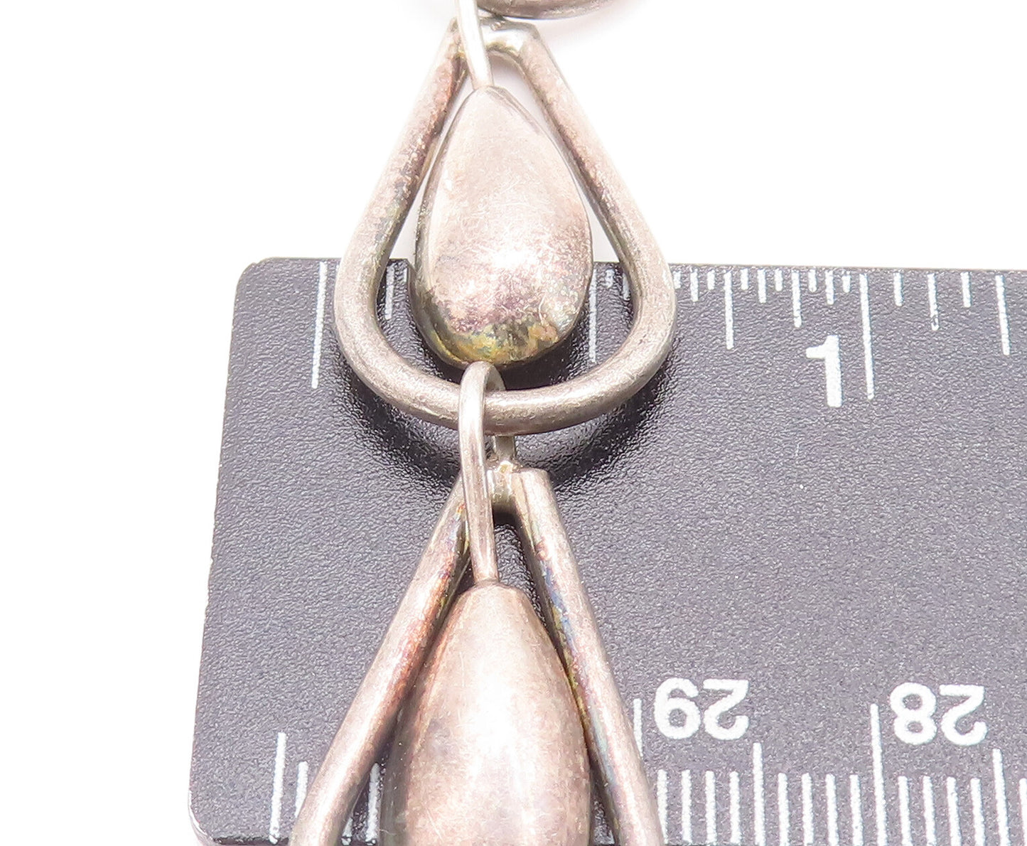925 Sterling Silver Vintage Bracelet MEXICO Solid Double Drop Shape Link BT10301