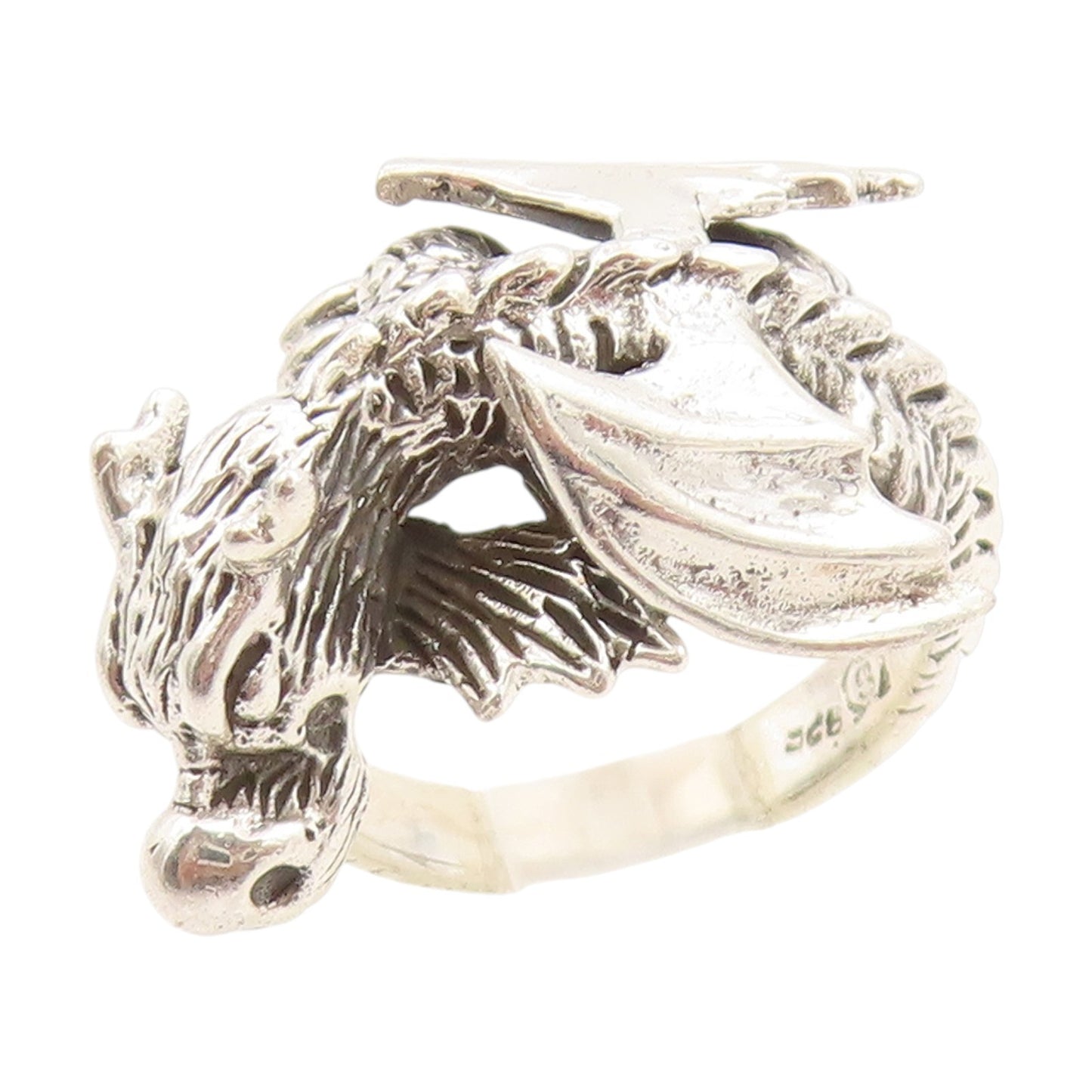 925 Sterling Silver Vintage Ring Textured Gothic Dragon Band  Sz 5  RG34045