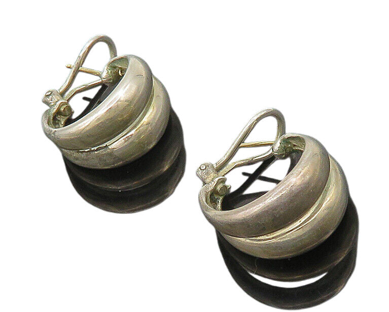 ESPO 925 Silver & 14K GOLD  Vintage Shiny Round Curved Drop Earrings  EG9142