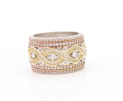 925 Sterling Silver Vintage Ring 2 Tone Gold Plated CZ Inlay  Sz 6.5  RG32923