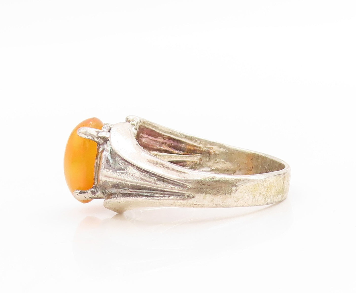 925 Sterling Silver Vintage Ring Oval Cabochon Fire Opal Band  Sz 10  RG34042