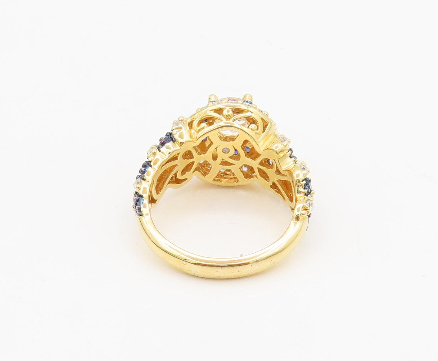 925 Sterling Silver  Vintage Gold Plated 2 Tone CZ Designer Ring Sz 8  RG27016